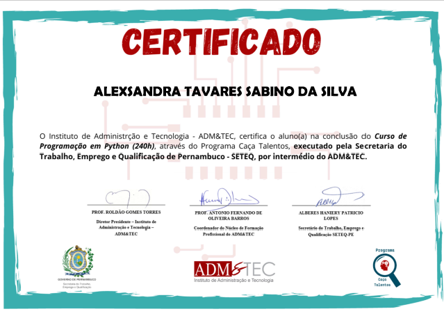 Certificado Programação em Python - ADM&TEC
